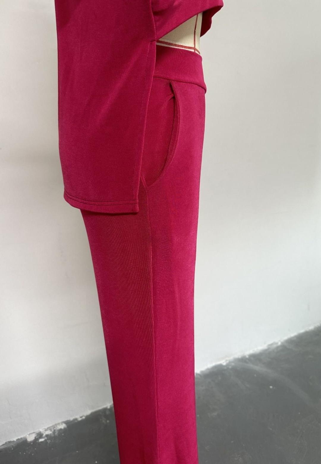 Gathered High Long Midi Sleeve Top and Straight Leg Pant Set