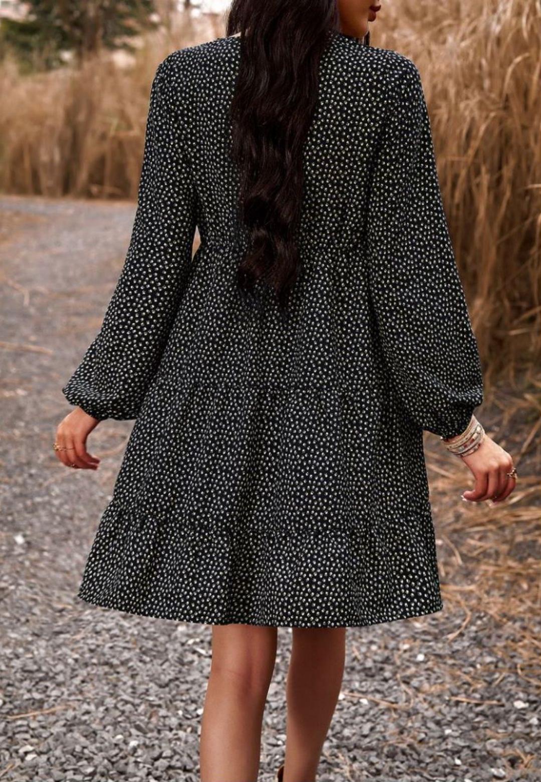Crochet V Neck Spotted Print Dress