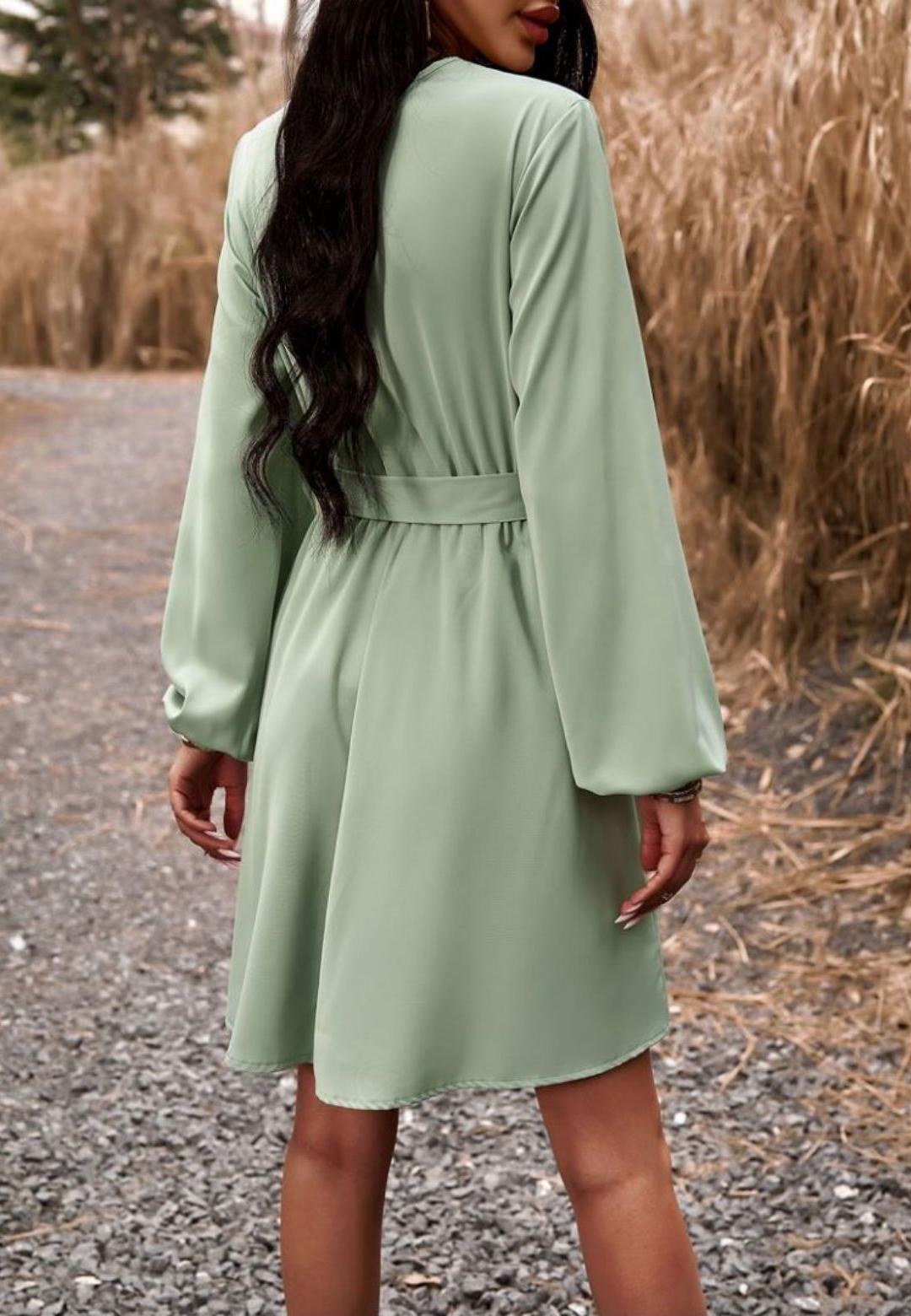 Crochet V Neck Long Sleeve Dress