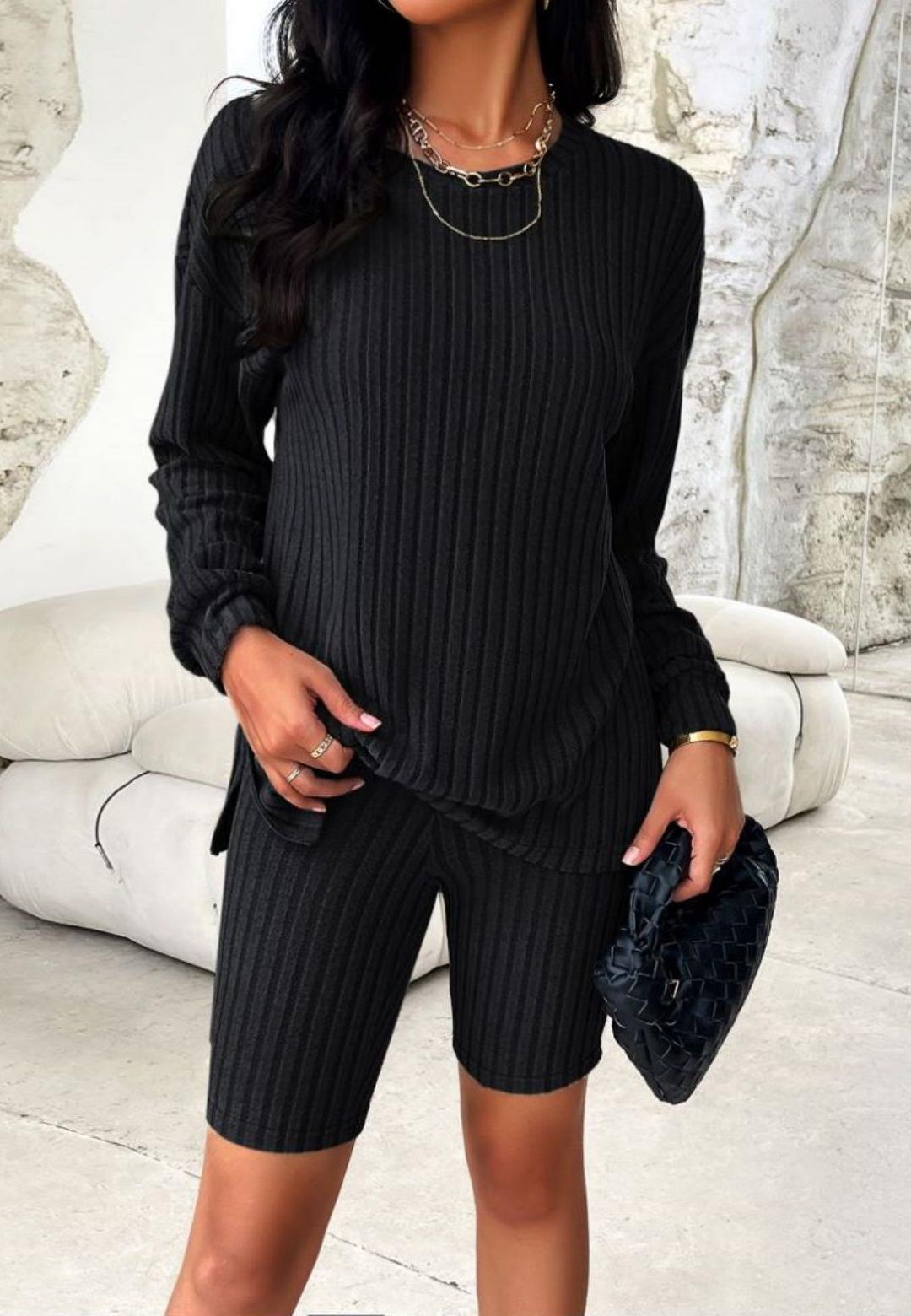 Ribbed Knit Sweater and Shorts Coordinates