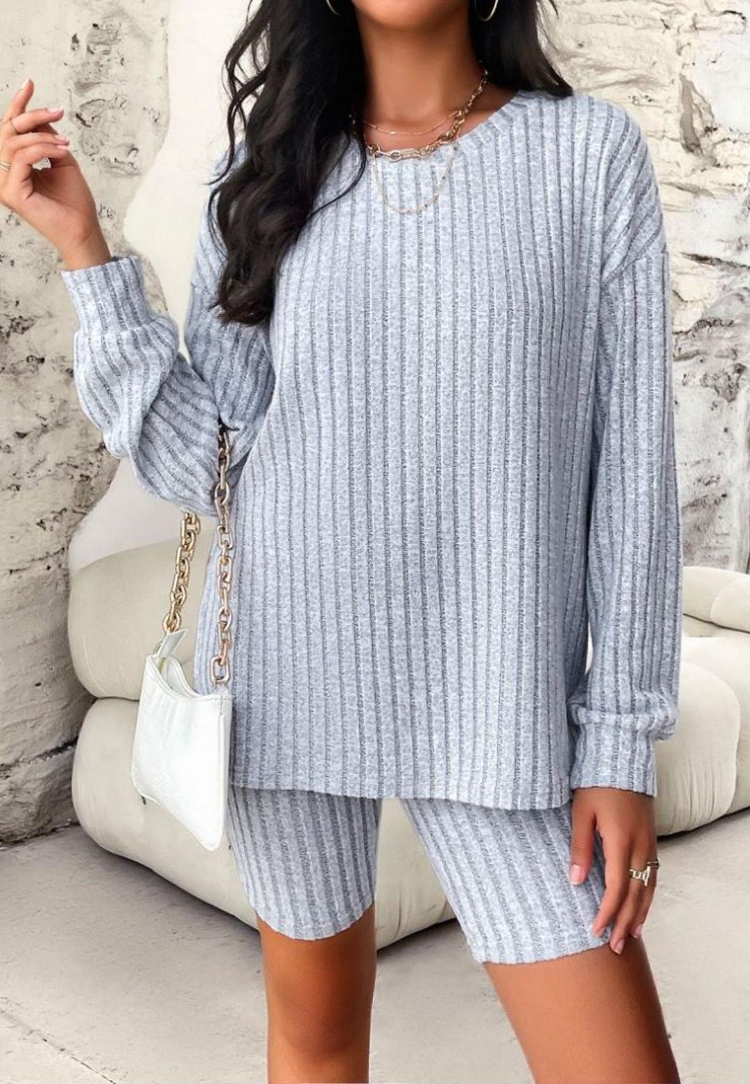 Ribbed Knit Sweater and Shorts Coordinates
