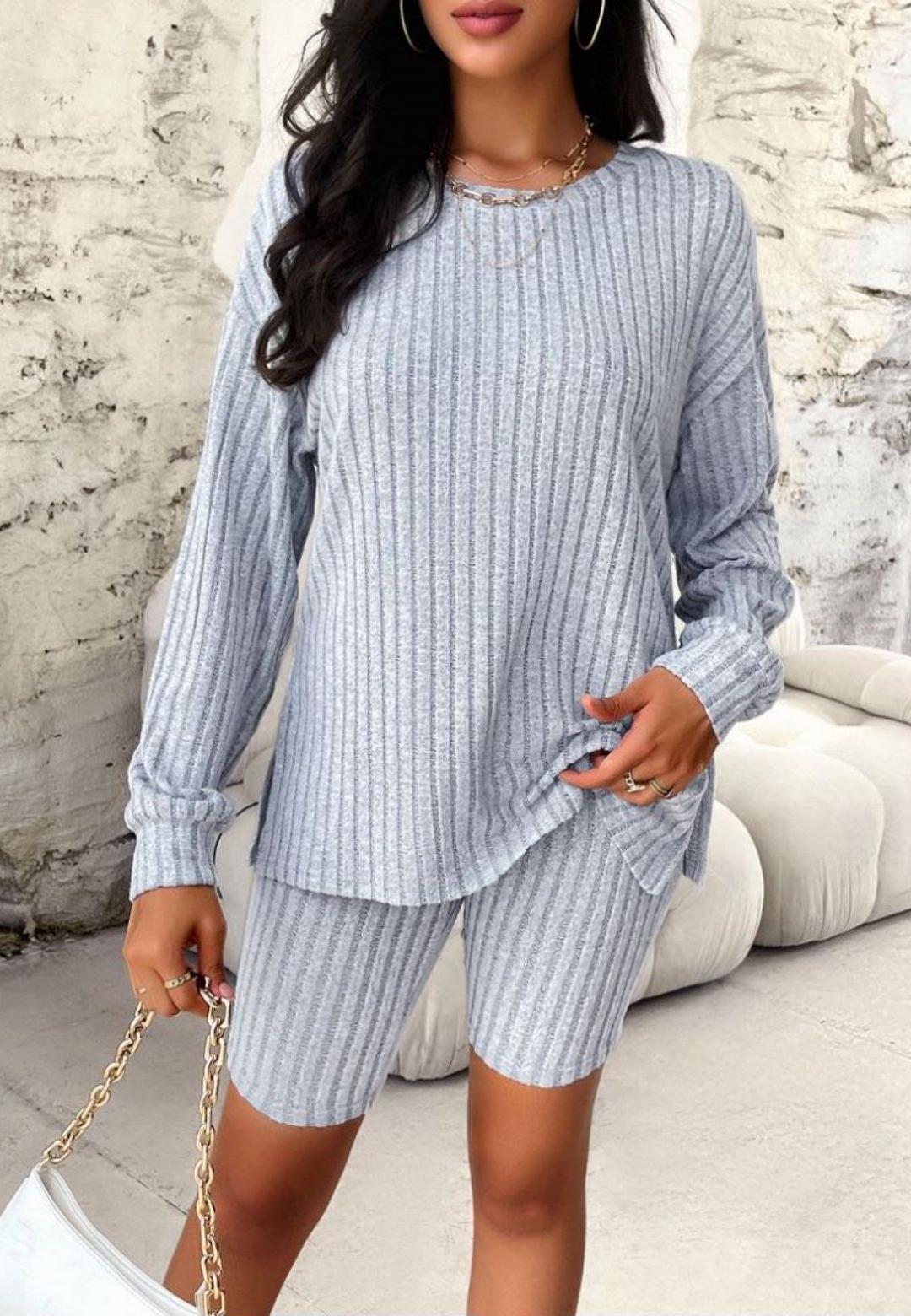 Ribbed Knit Sweater and Shorts Coordinates