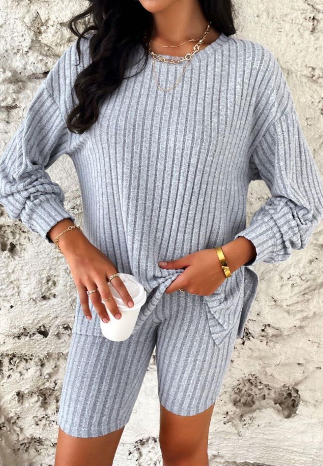 Ribbed Knit Sweater and Shorts Coordinates