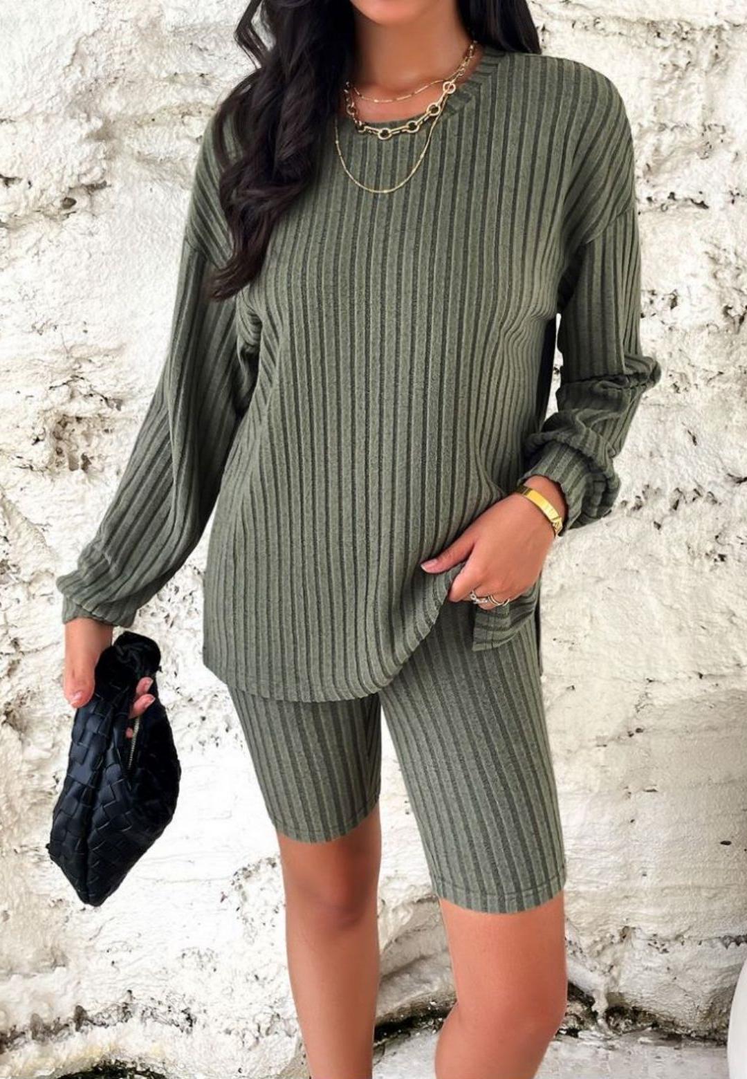 Ribbed Knit Sweater and Shorts Coordinates