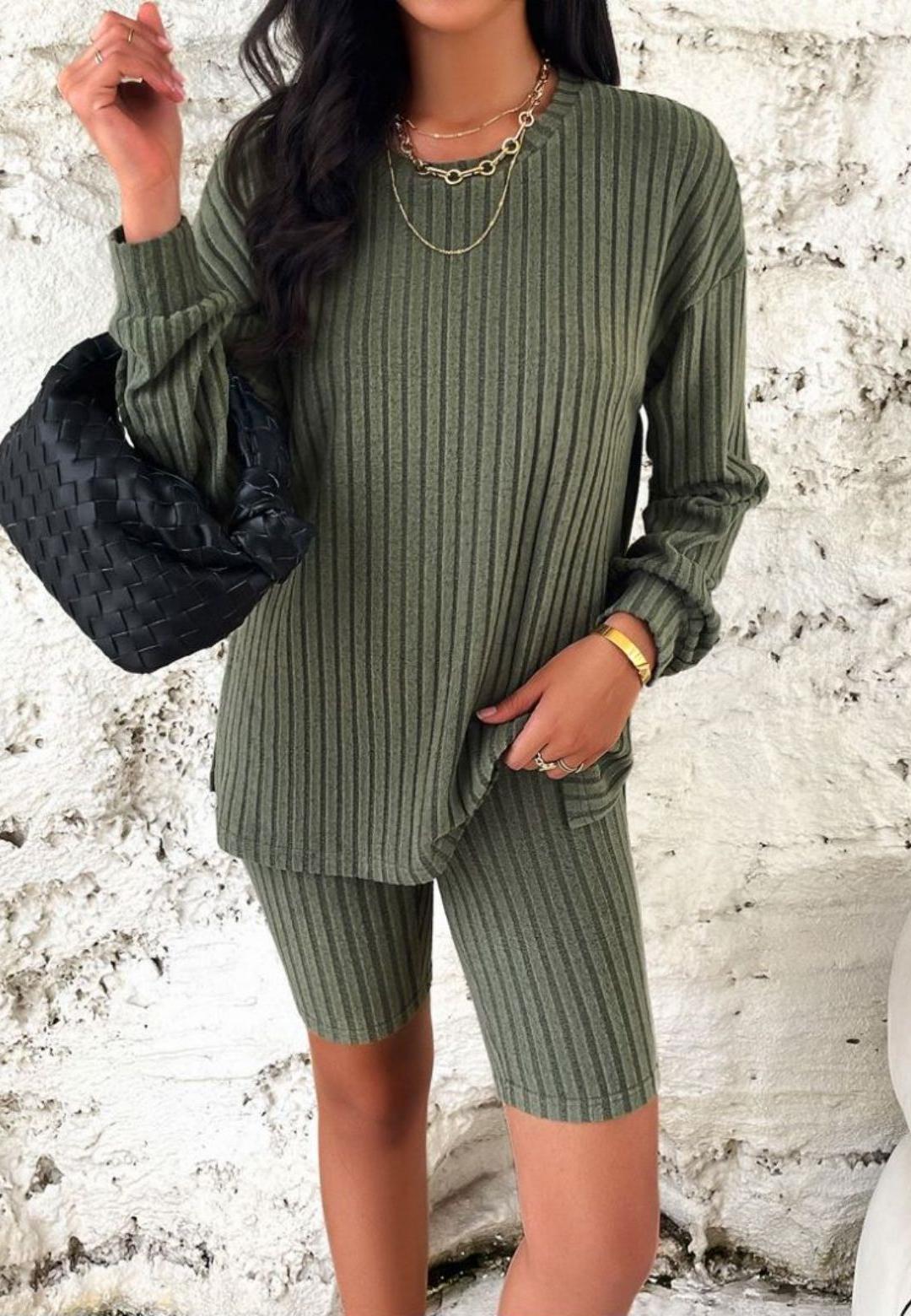 Ribbed Knit Sweater and Shorts Coordinates