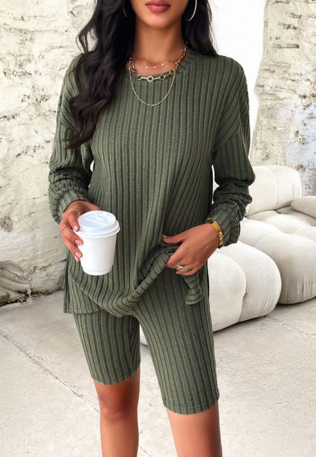 Ribbed Knit Sweater and Shorts Coordinates
