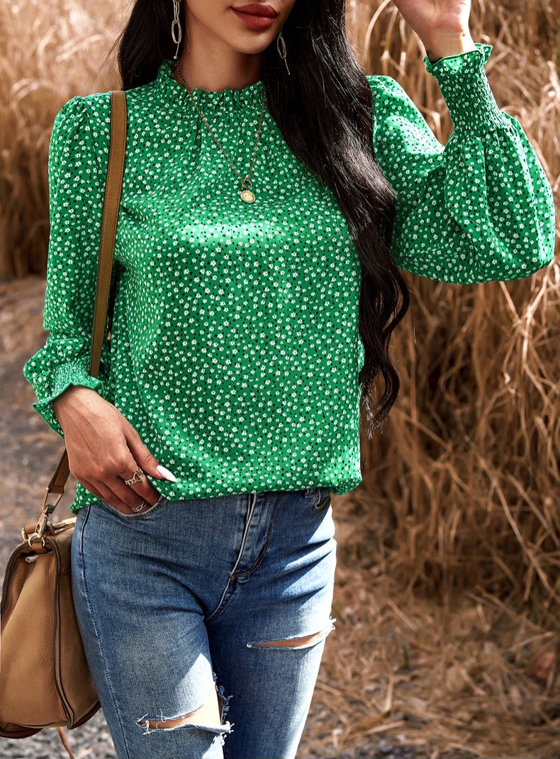 Blusa de manga larga con puños fruncidos