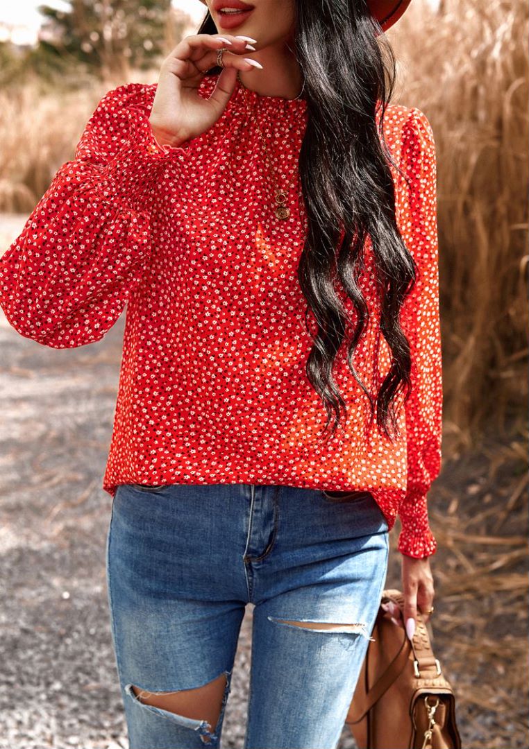 Blusa de manga larga con puños fruncidos