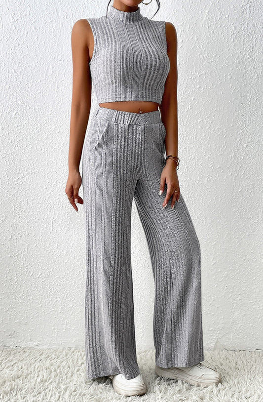 Conjunto de top y pantalón de punto texturizado