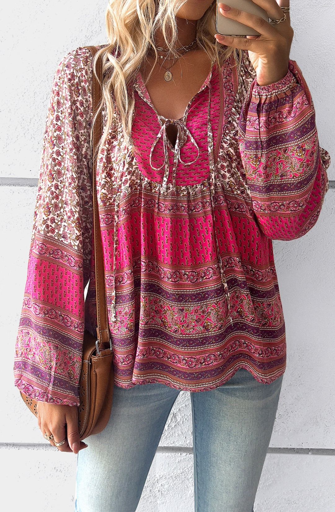 Double Tie V Neck Boho Blouse