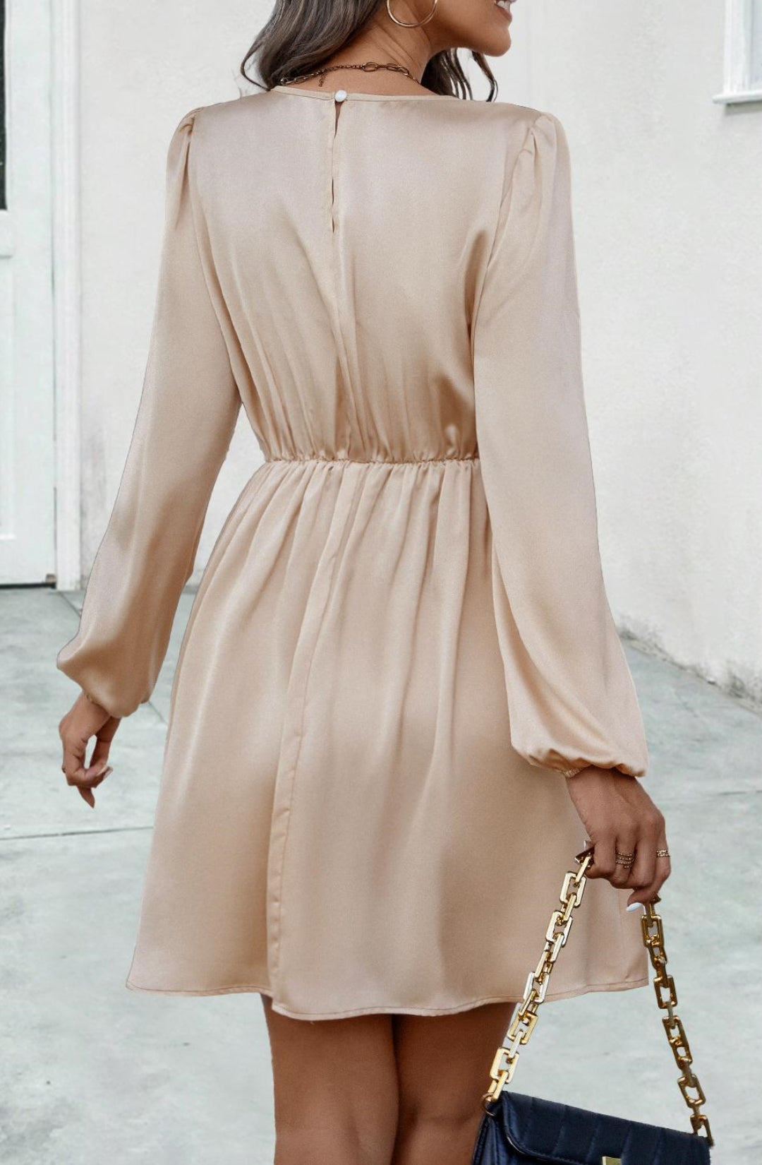 Pleated Detail Twist Waist Dress