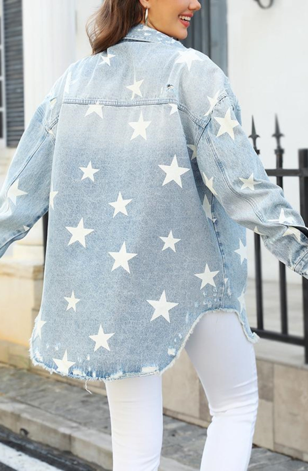 Star Print Faded Denim Jacket