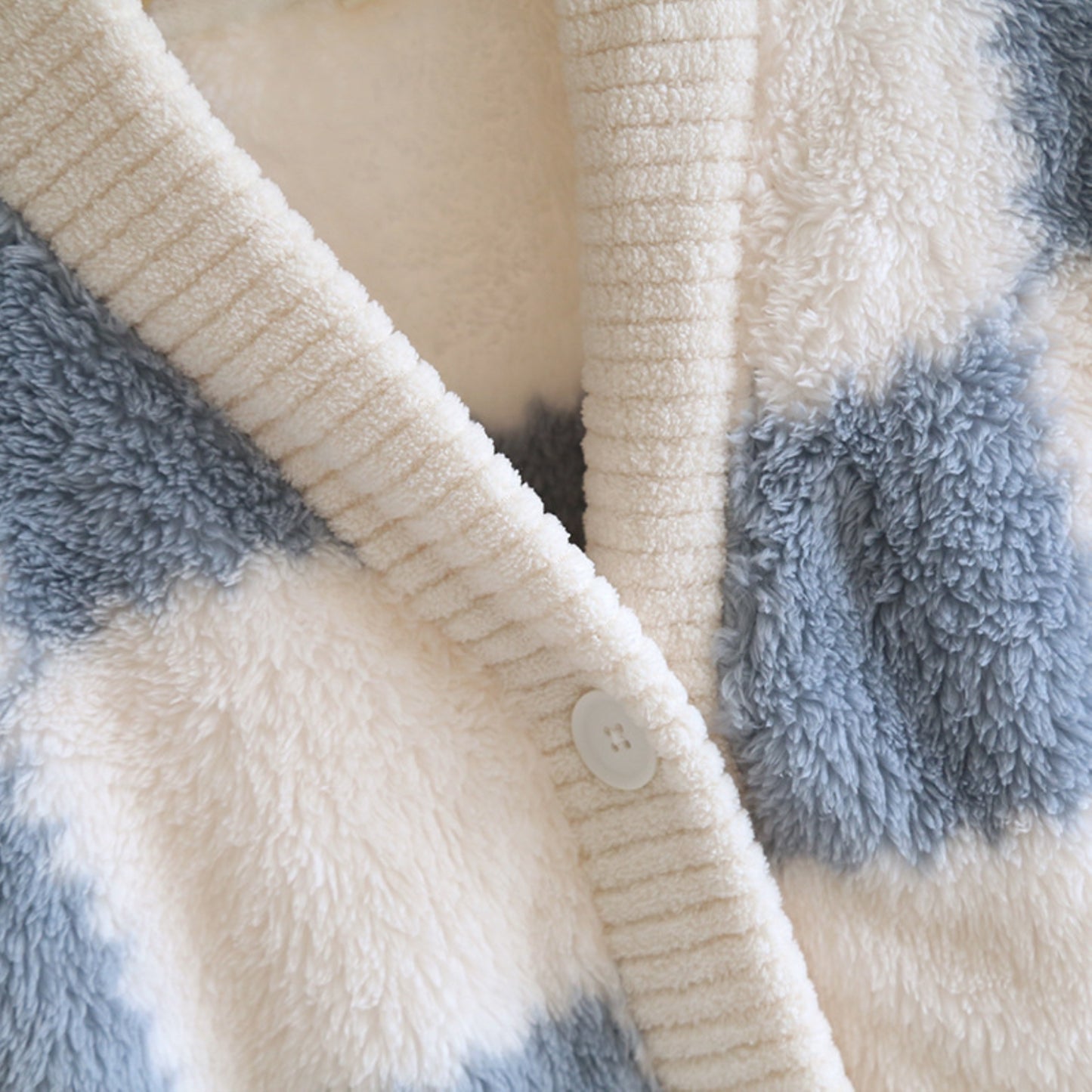 Gingham Pattern Fuzzy Cardigan