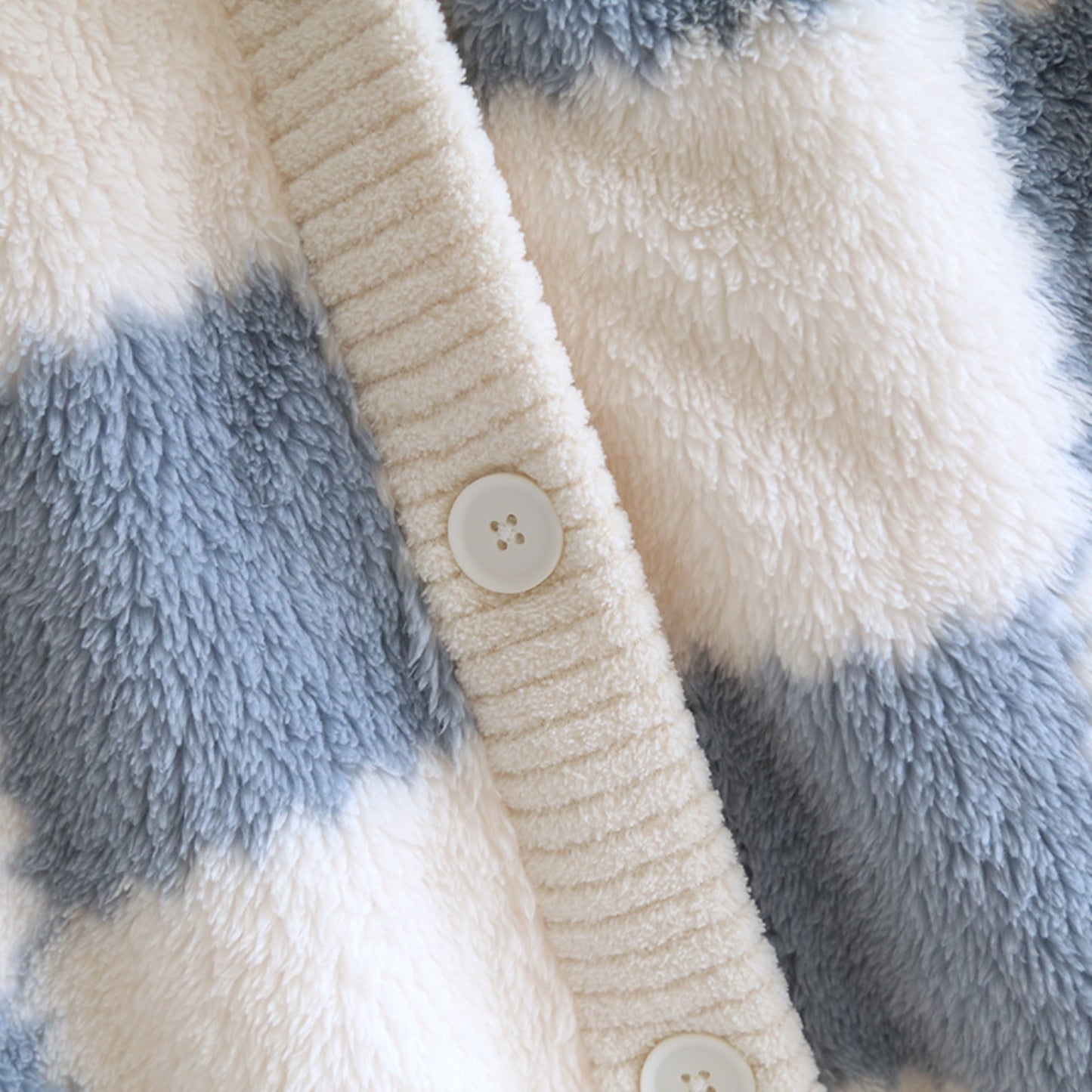 Gingham Pattern Fuzzy Cardigan