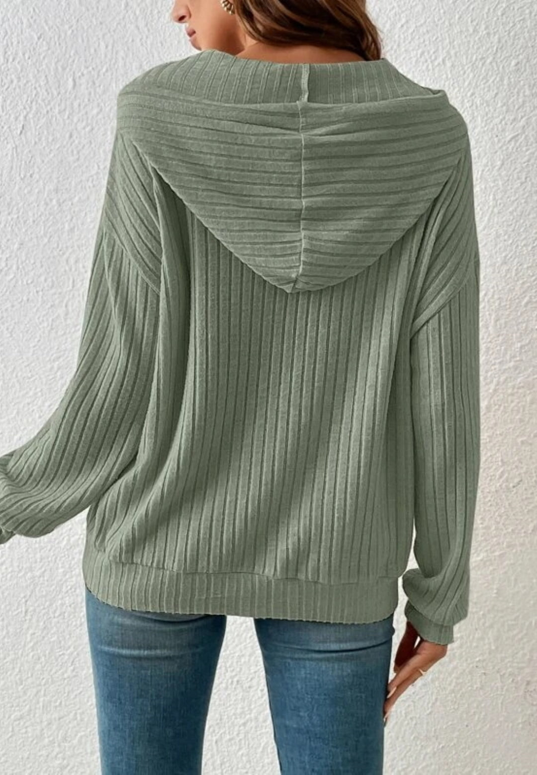 Ribbed Knit Drop Shoulder Hoodie