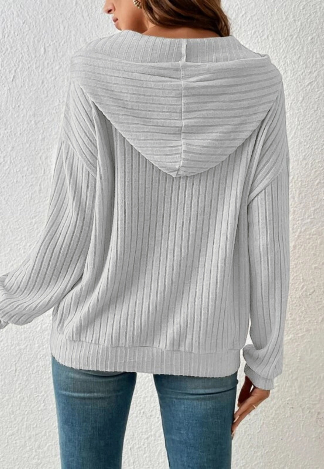 Ribbed Knit Drop Shoulder Hoodie