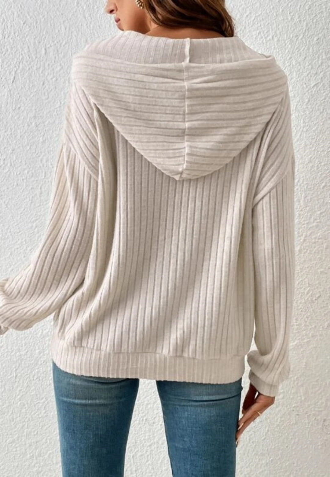 Ribbed Knit Drop Shoulder Hoodie