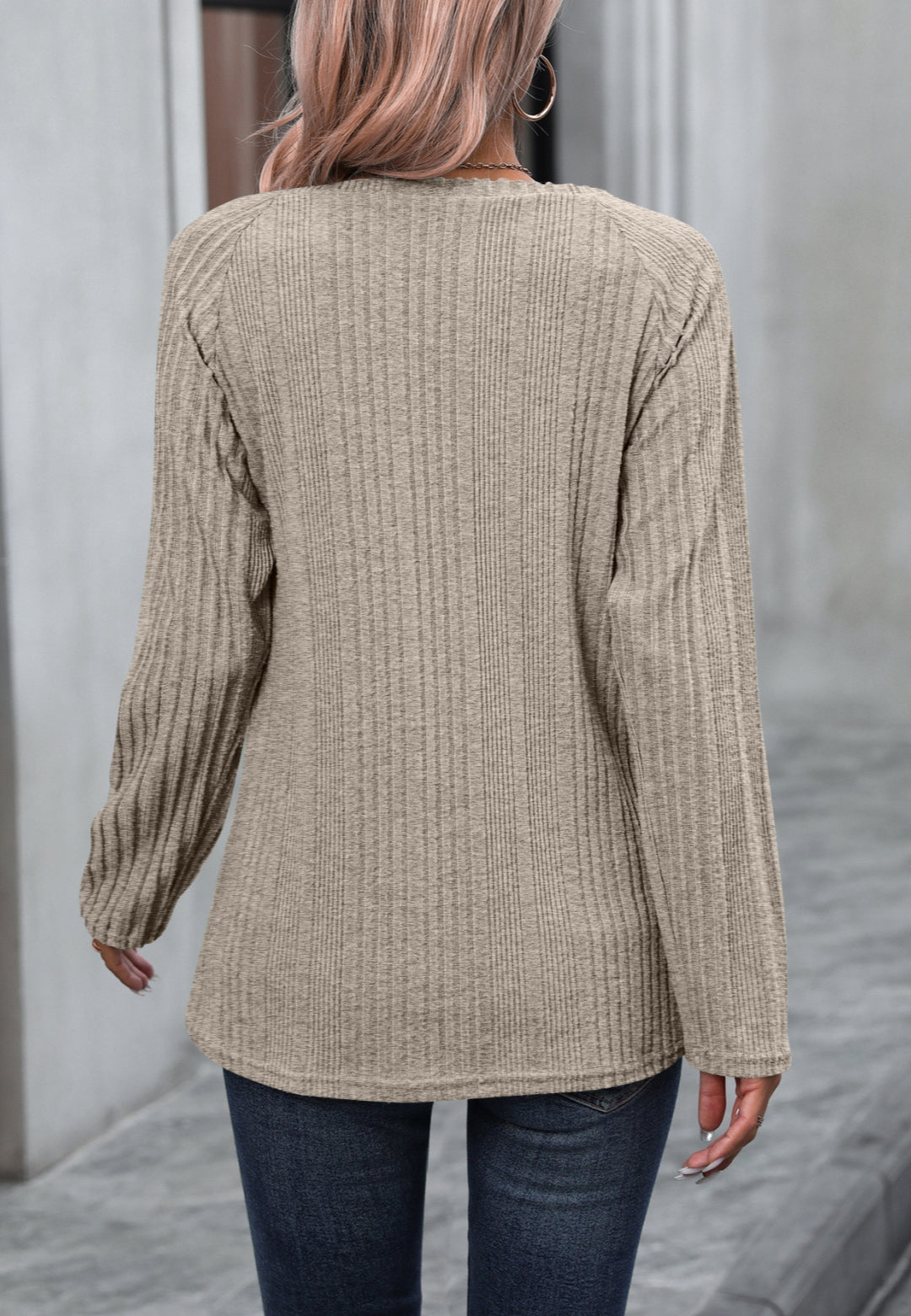 Button Detail Textured Knit Sweater