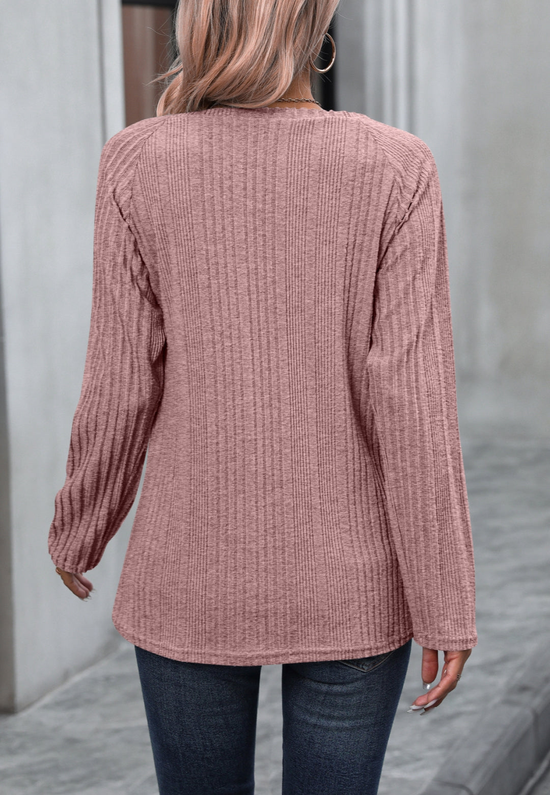 Button Detail Textured Knit Sweater