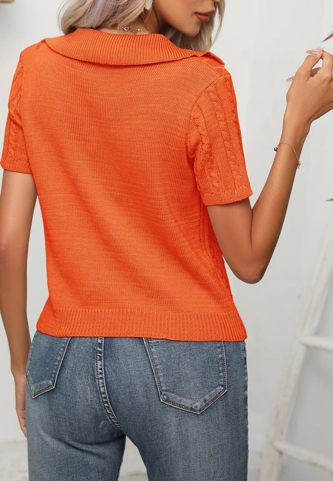 Cable Knit Short Sleeve Sweater