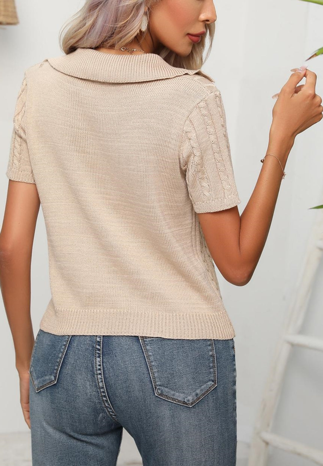 Cable Knit Short Sleeve Sweater