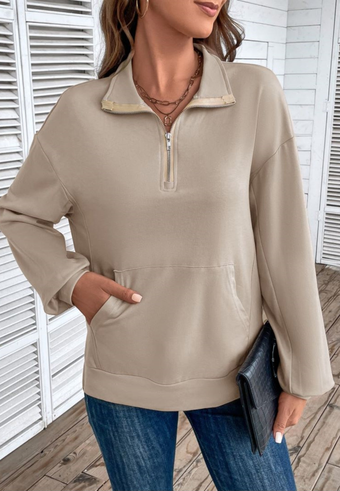 Quarter Zip Kangaroo Pocket Sweater