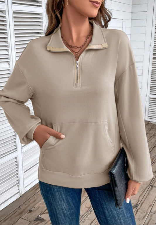 Quarter Zip Kangaroo Pocket Sweater