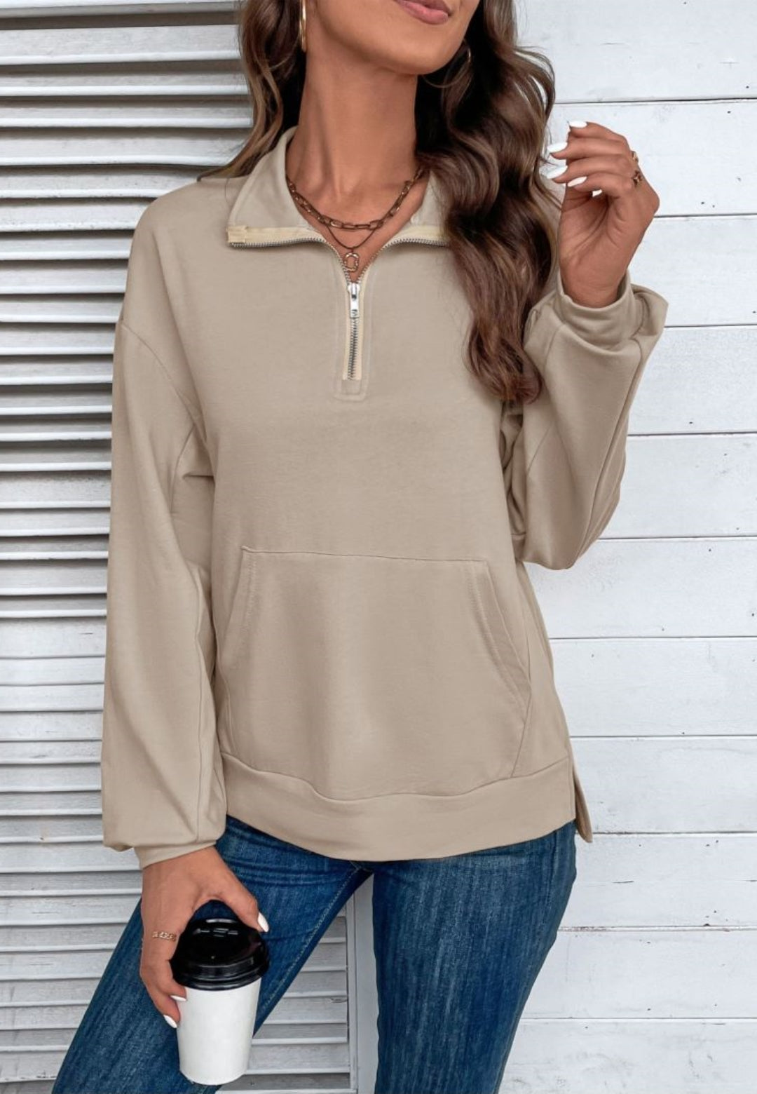Quarter Zip Kangaroo Pocket Sweater