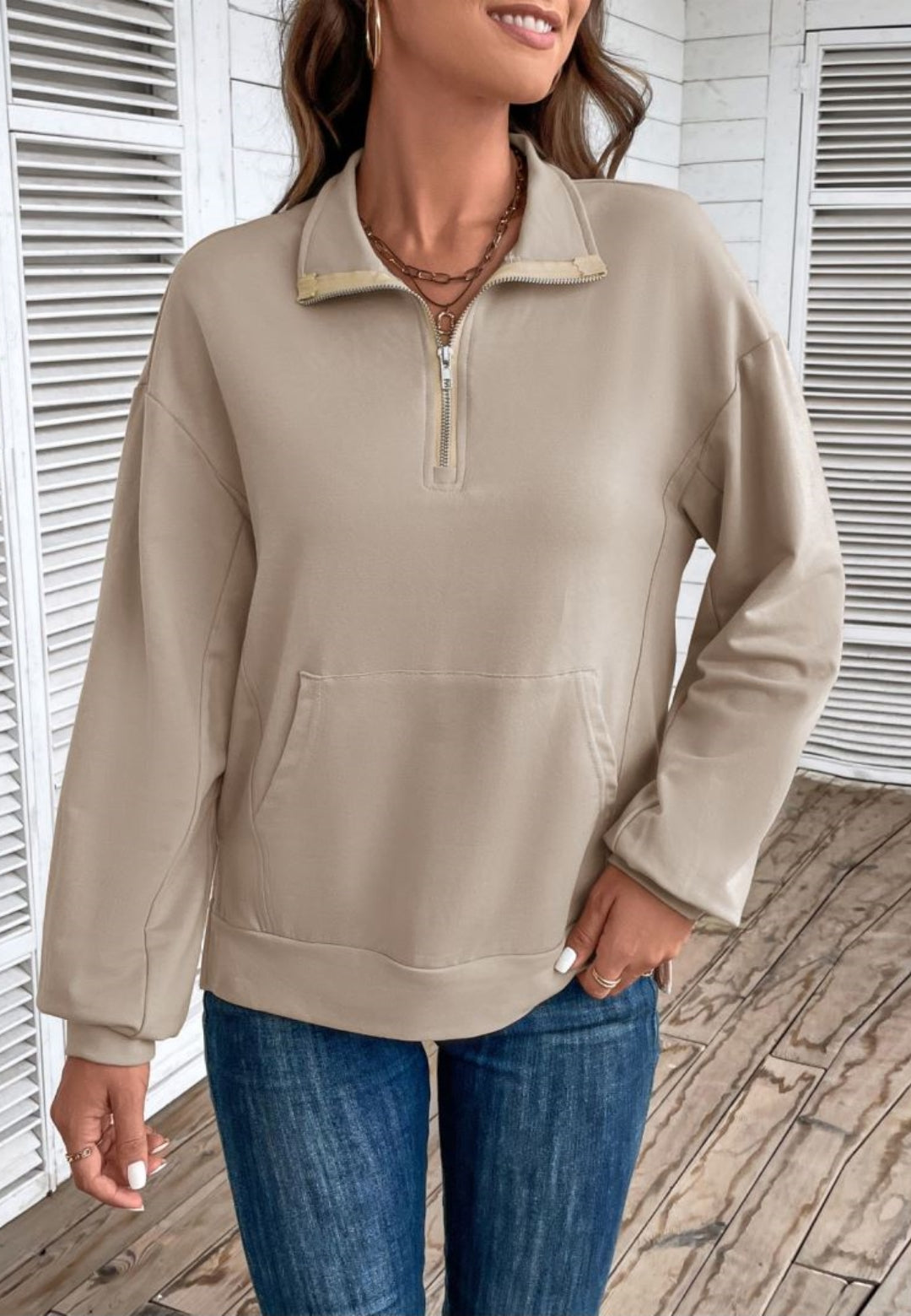 Quarter Zip Kangaroo Pocket Sweater