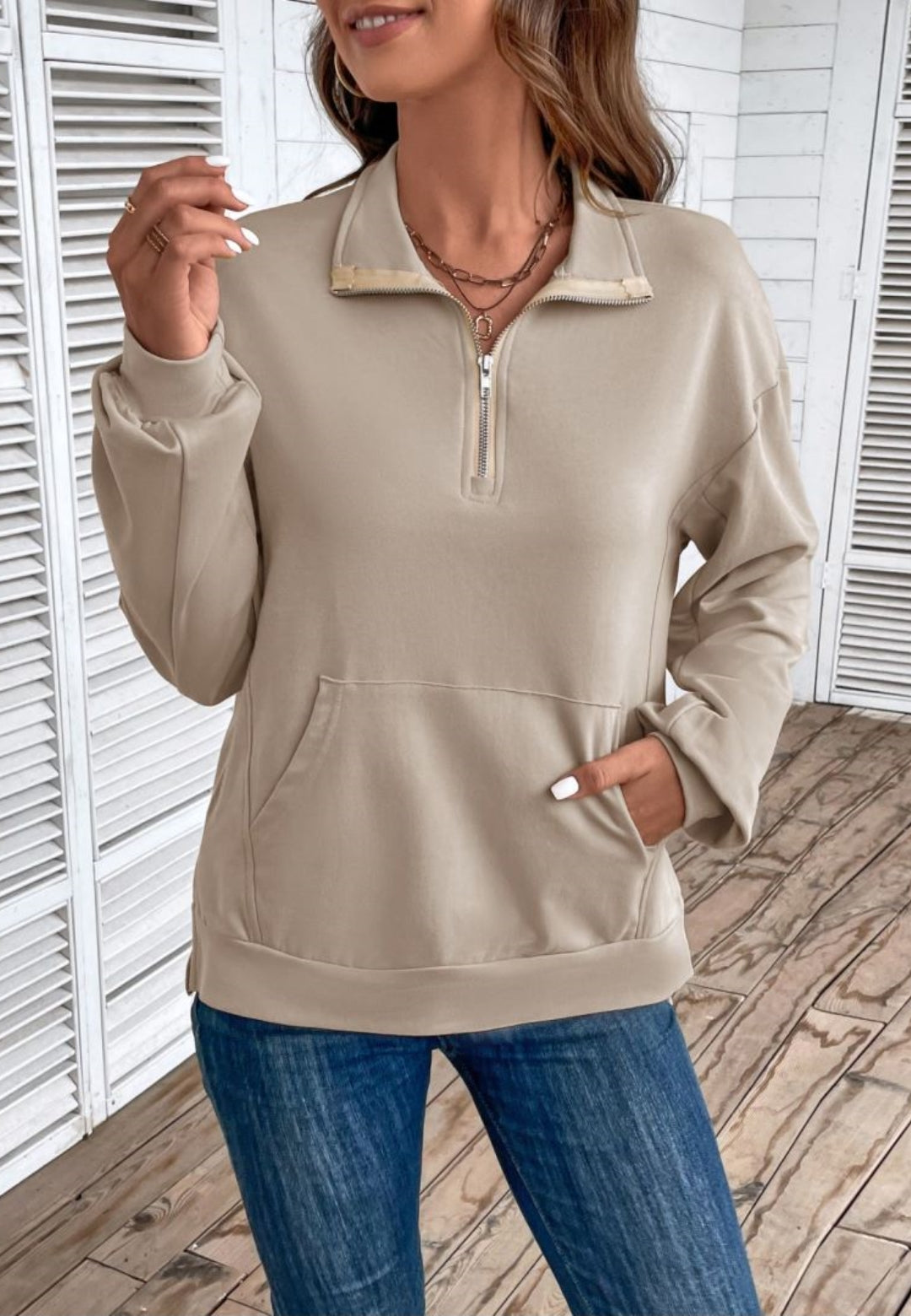 Quarter Zip Kangaroo Pocket Sweater