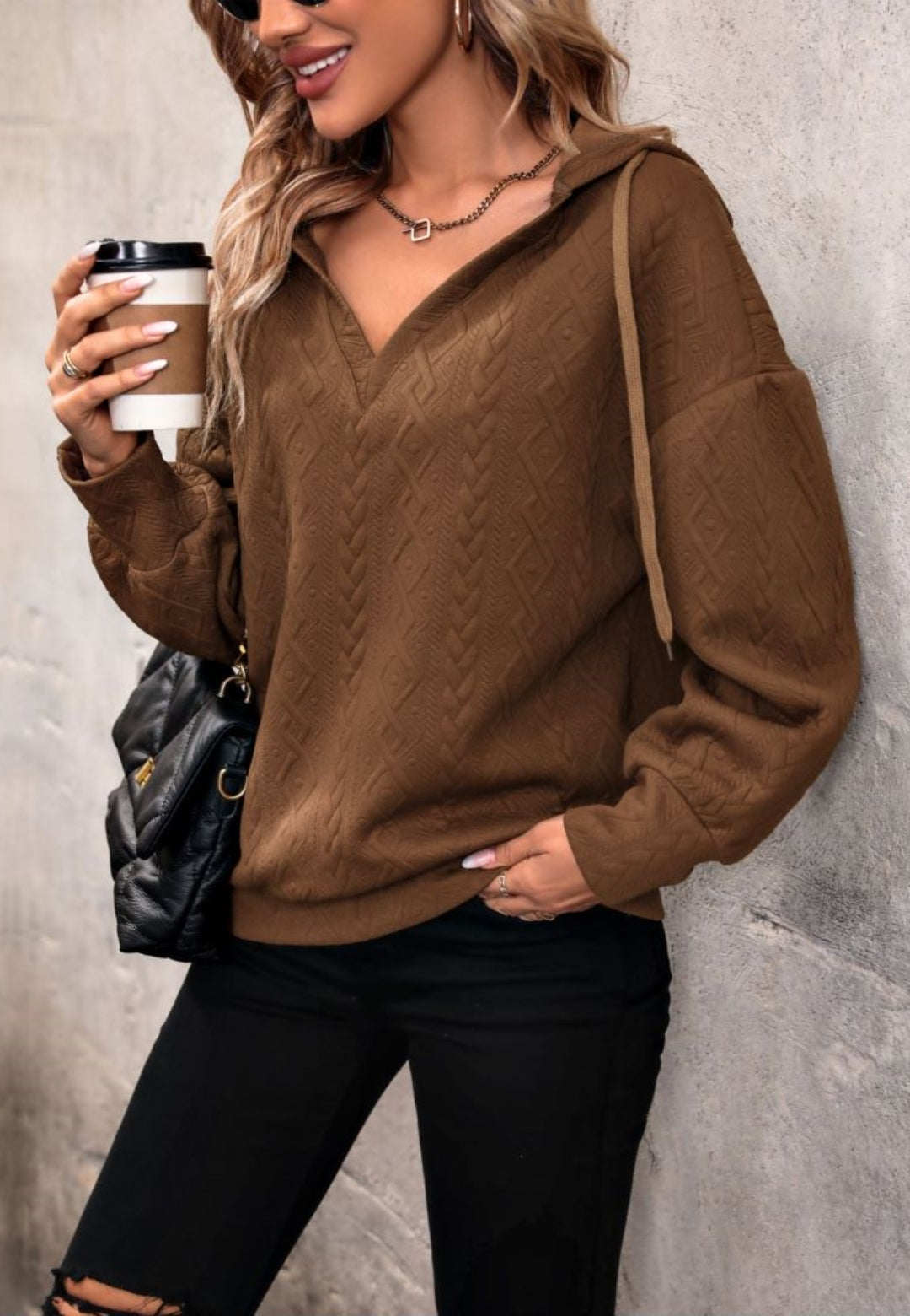 V Neck Hoodie Sweater