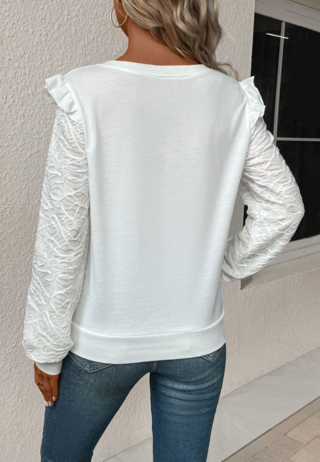 V Neck Textured Long Sleeve Top