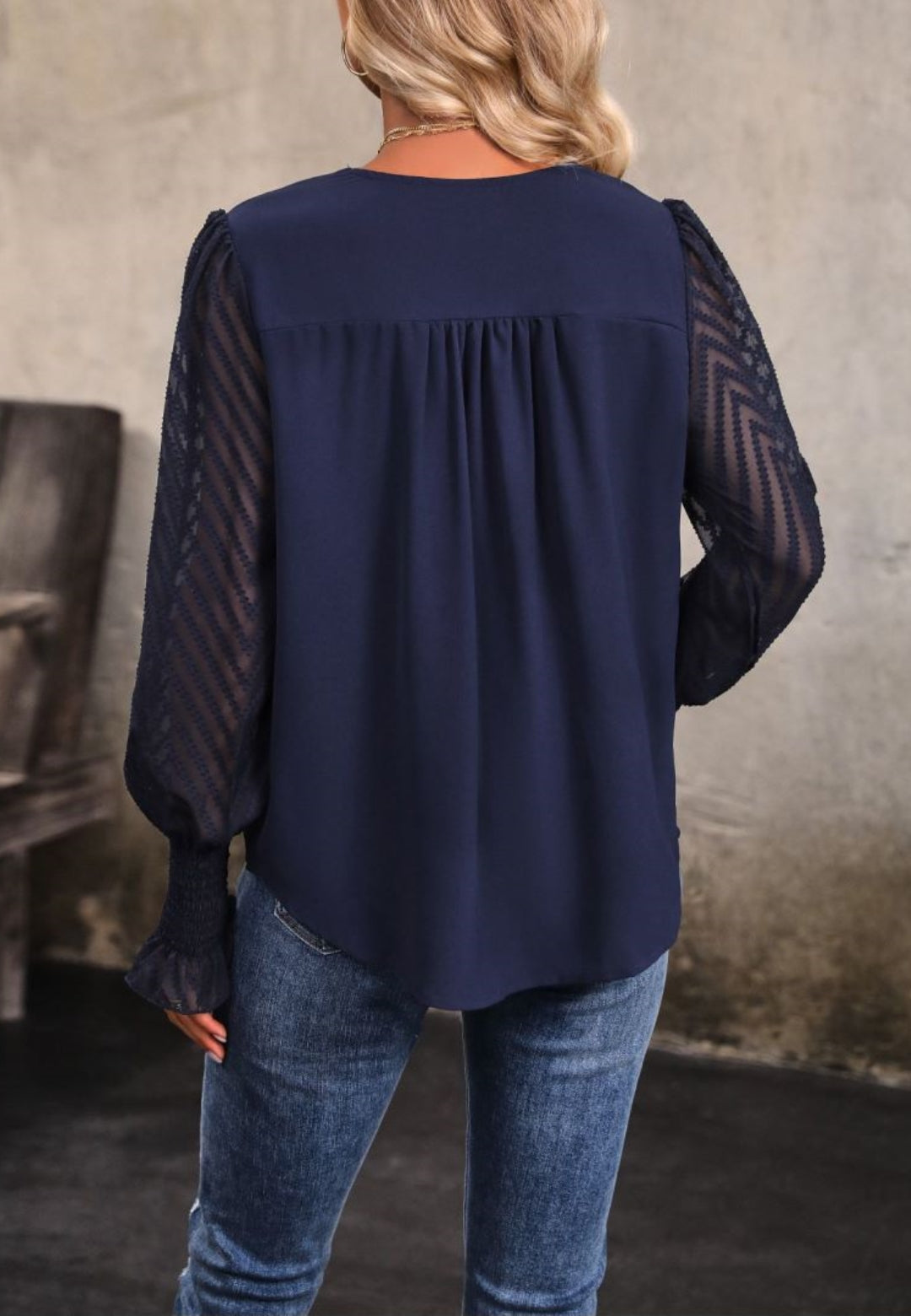 Embroidered Sheer Bishop Sleeve Blouse