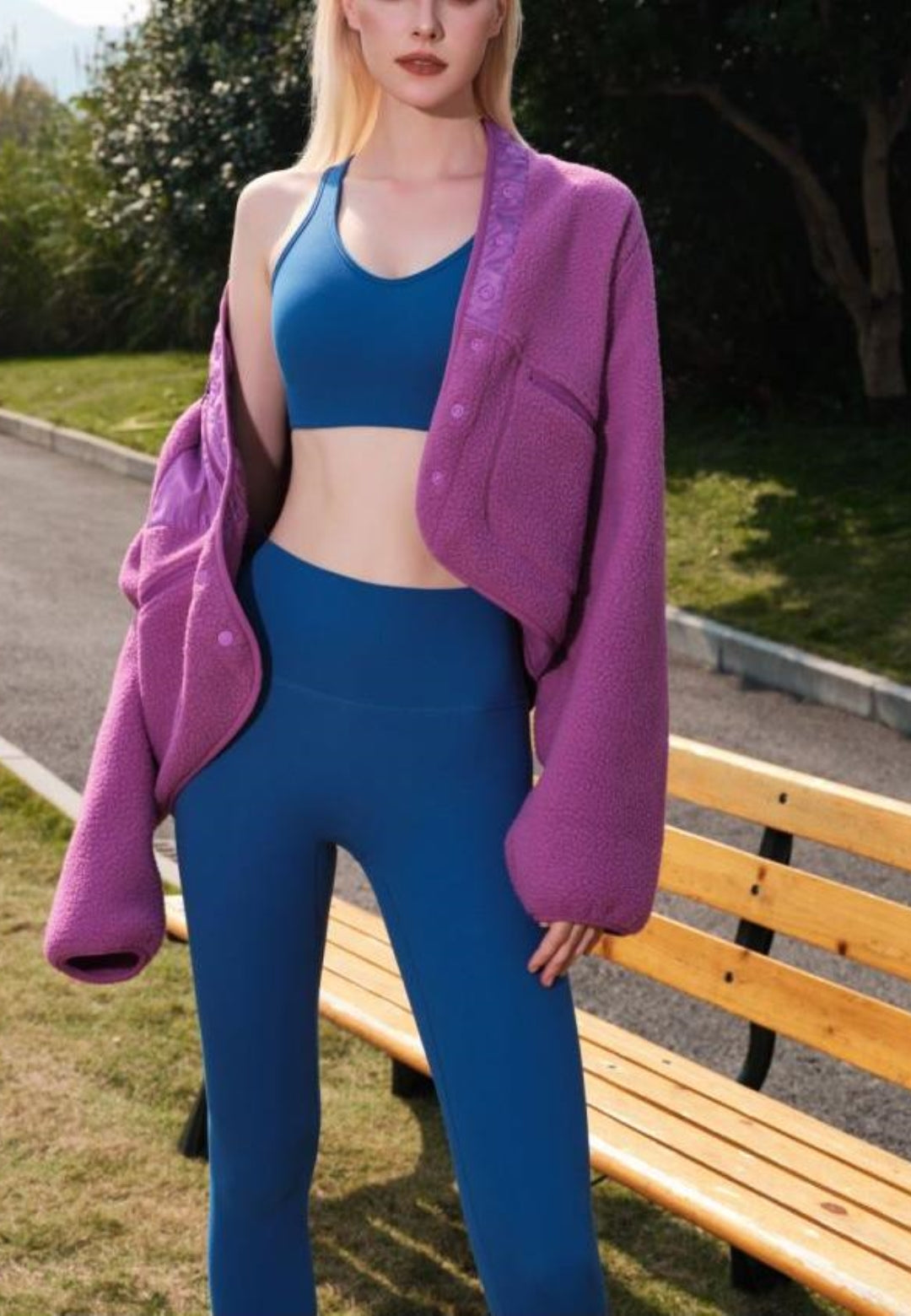 Chaqueta de piel de oveja texturizada con botones en la parte delantera