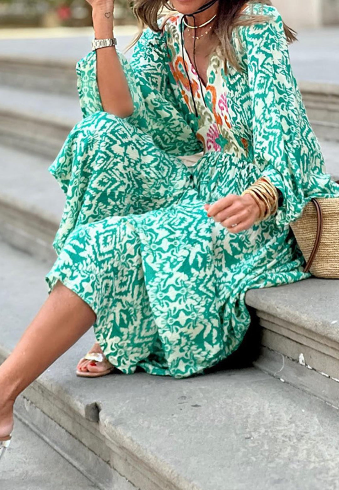Vestido largo con estampado abstracto para mujer