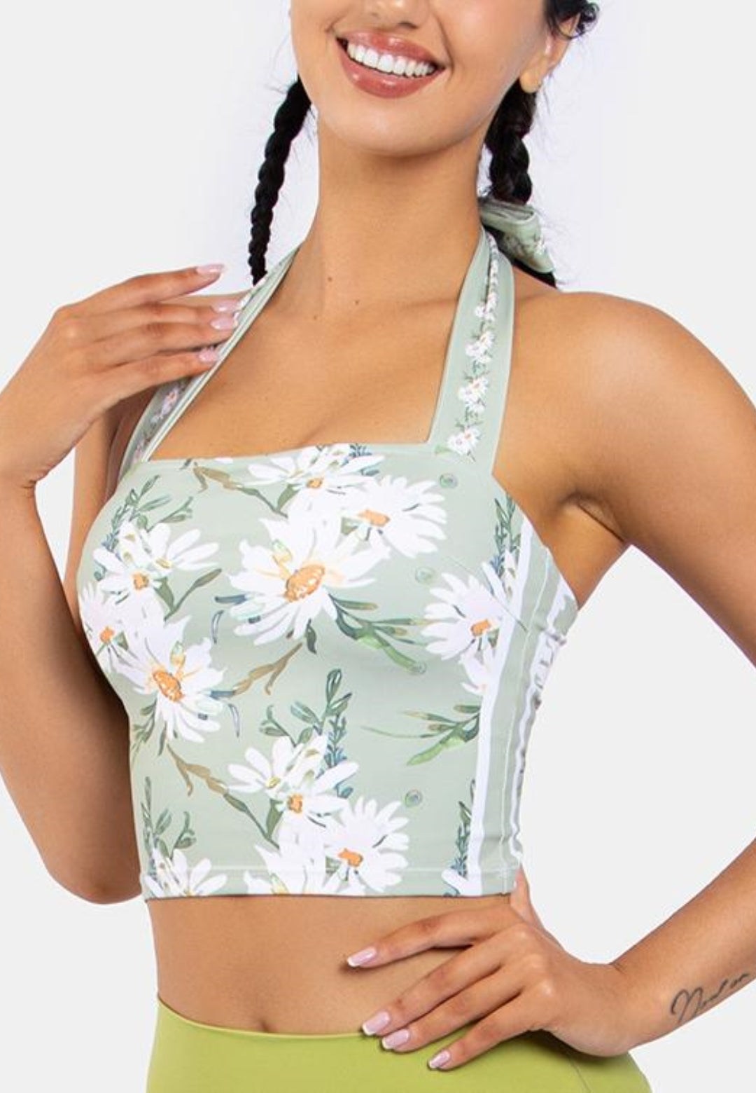 Top deportivo con estampado floral y cuello anudado