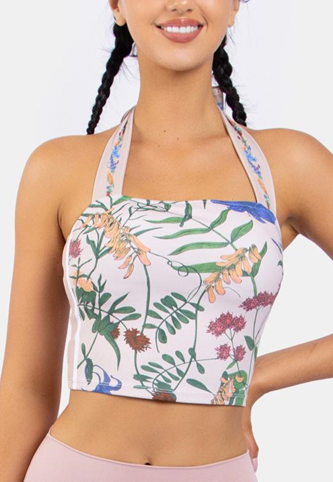 Top deportivo con estampado floral y cuello anudado