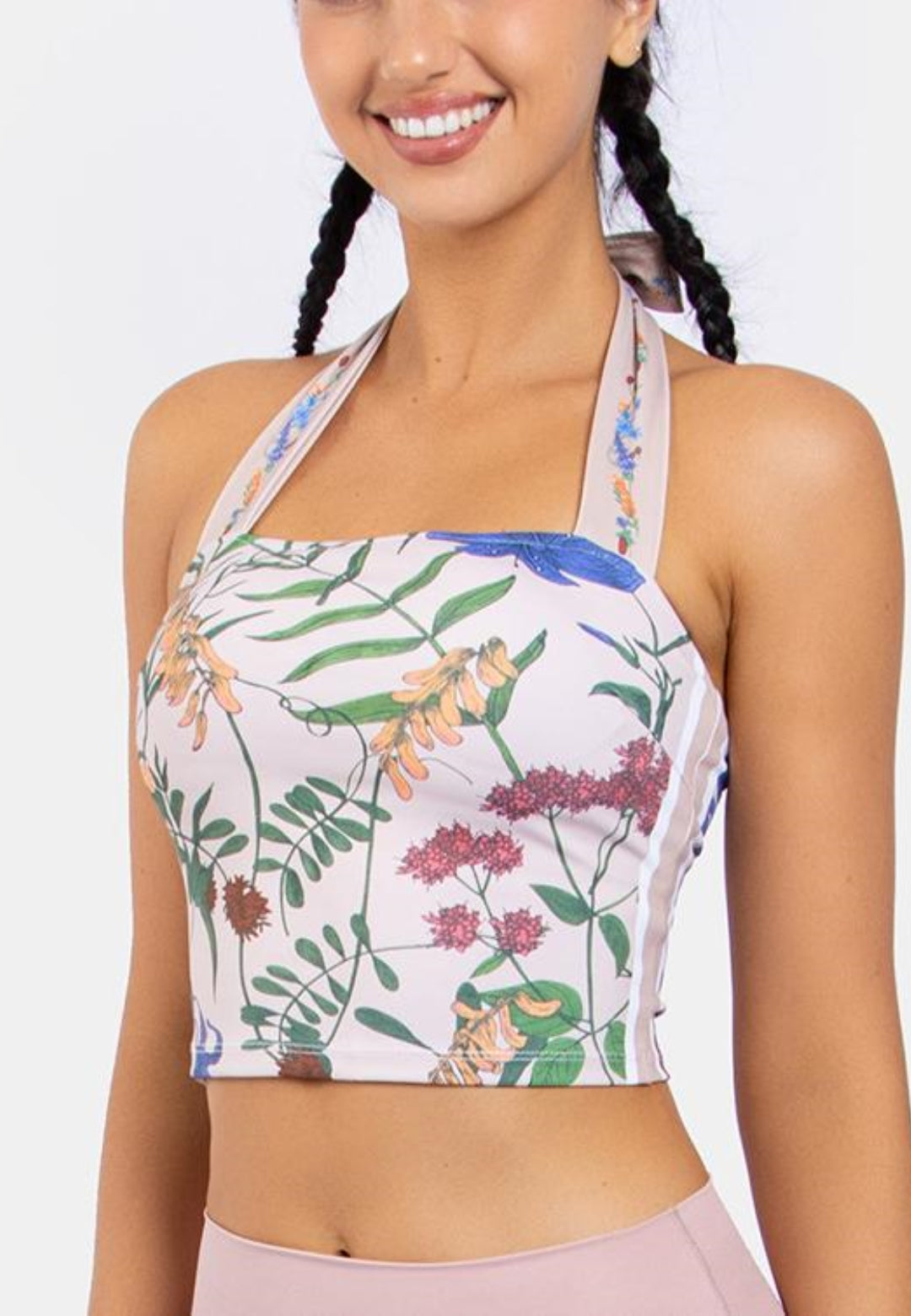 Top deportivo con estampado floral y cuello anudado