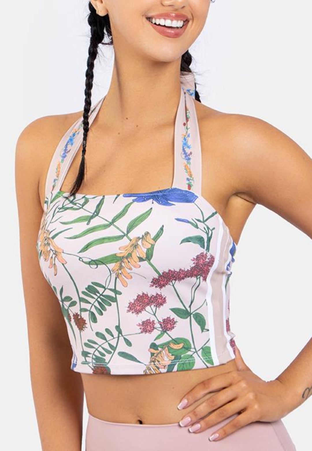 Top deportivo con estampado floral y cuello anudado