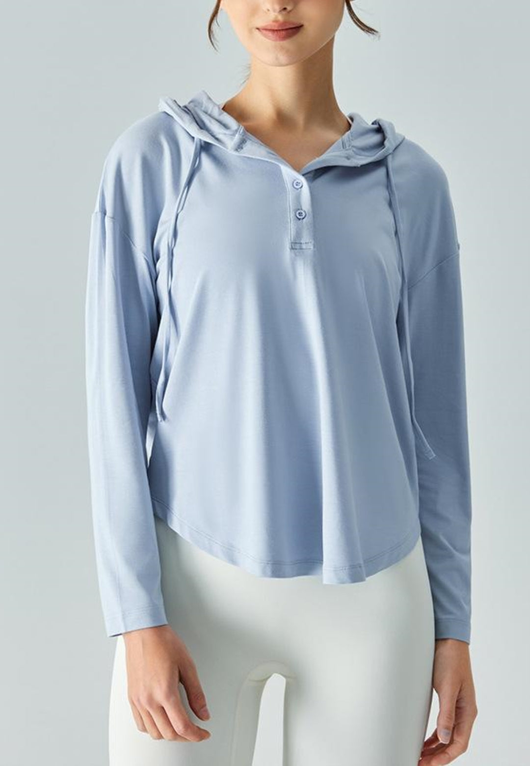 Sudadera con capucha Henley con botones y hombros caídos