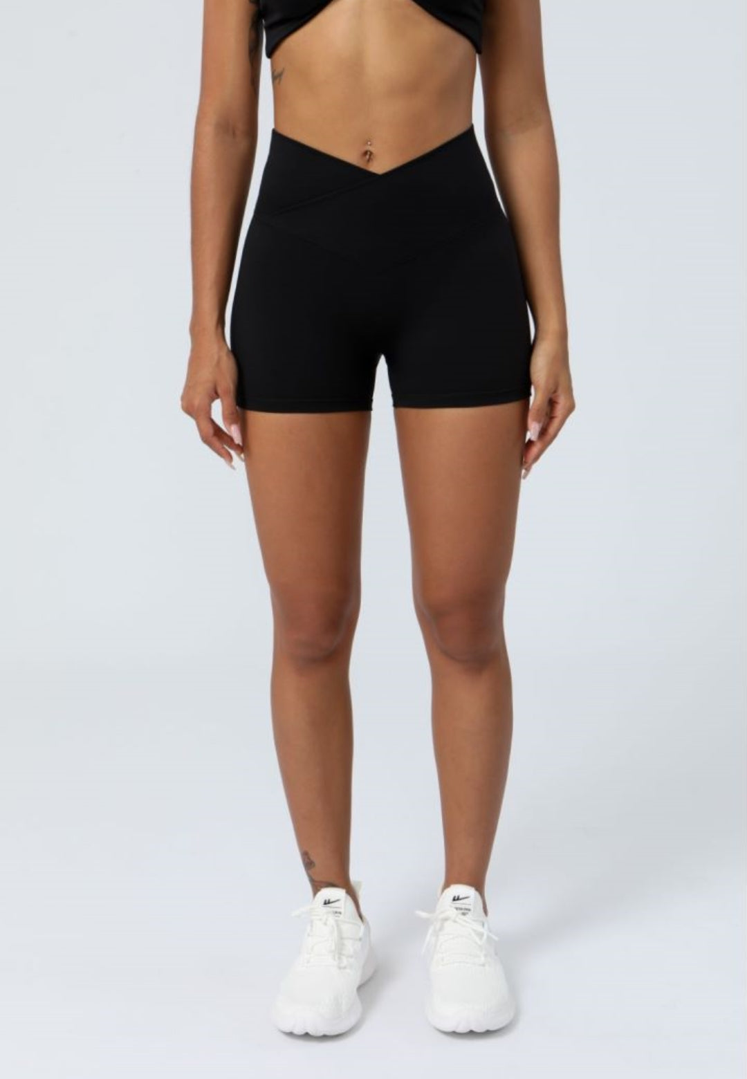 Pantalones cortos elásticos de cintura alta para correr, fitness y con cintura cruzada
