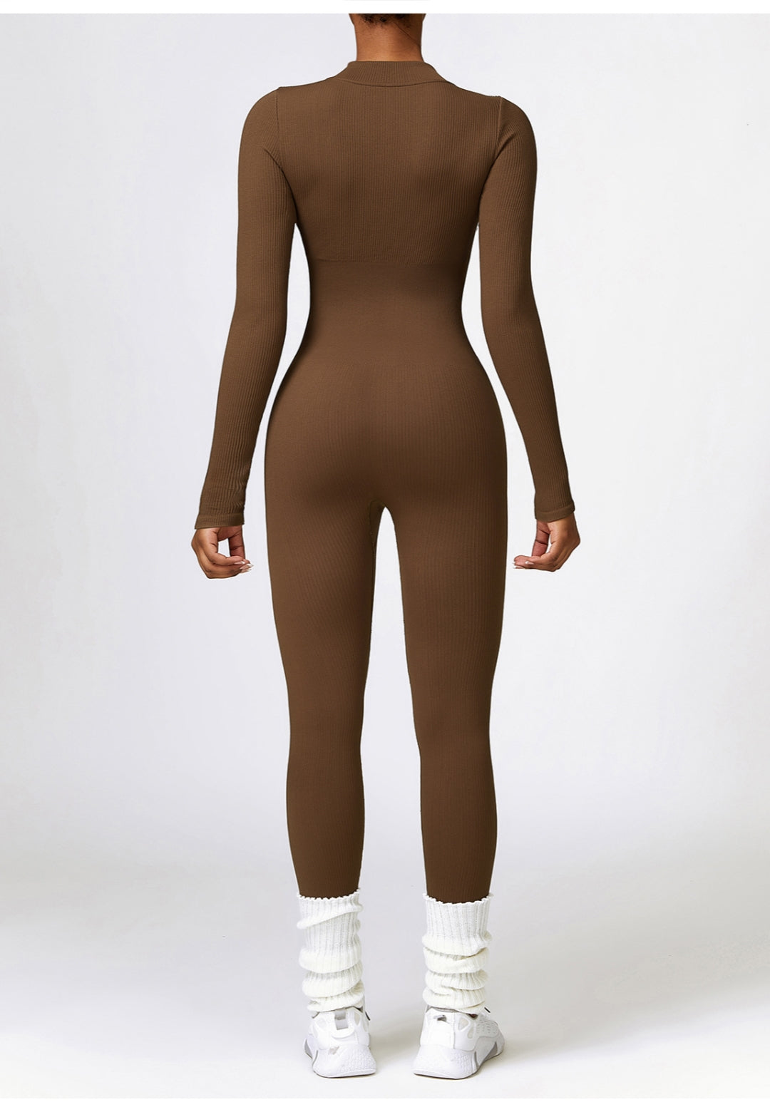 Zip-Up Ribbed Knit Unitard Jumpsuit