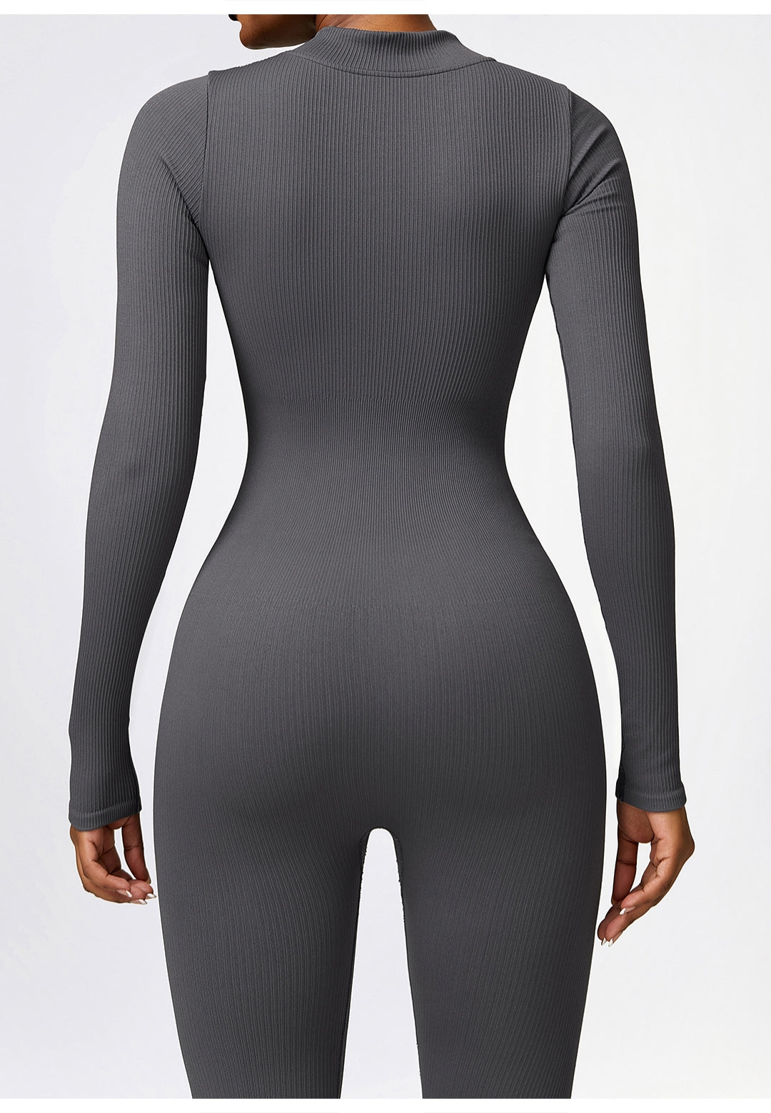 Zip-Up Ribbed Knit Unitard Jumpsuit