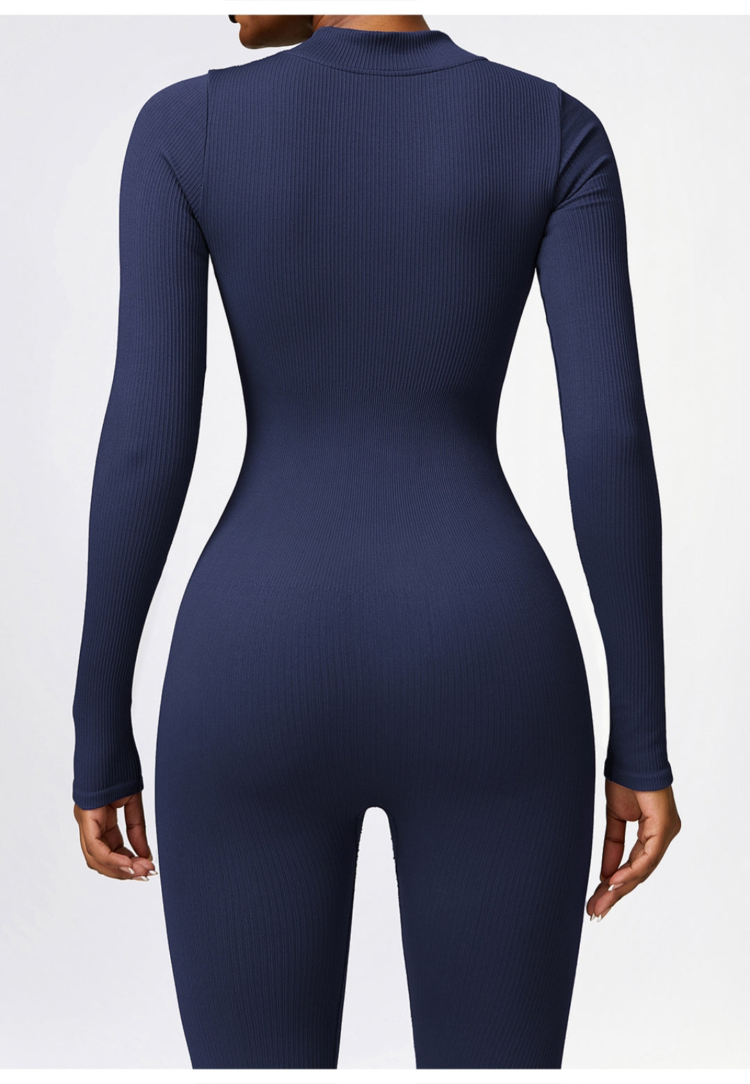 Zip-Up Ribbed Knit Unitard Jumpsuit