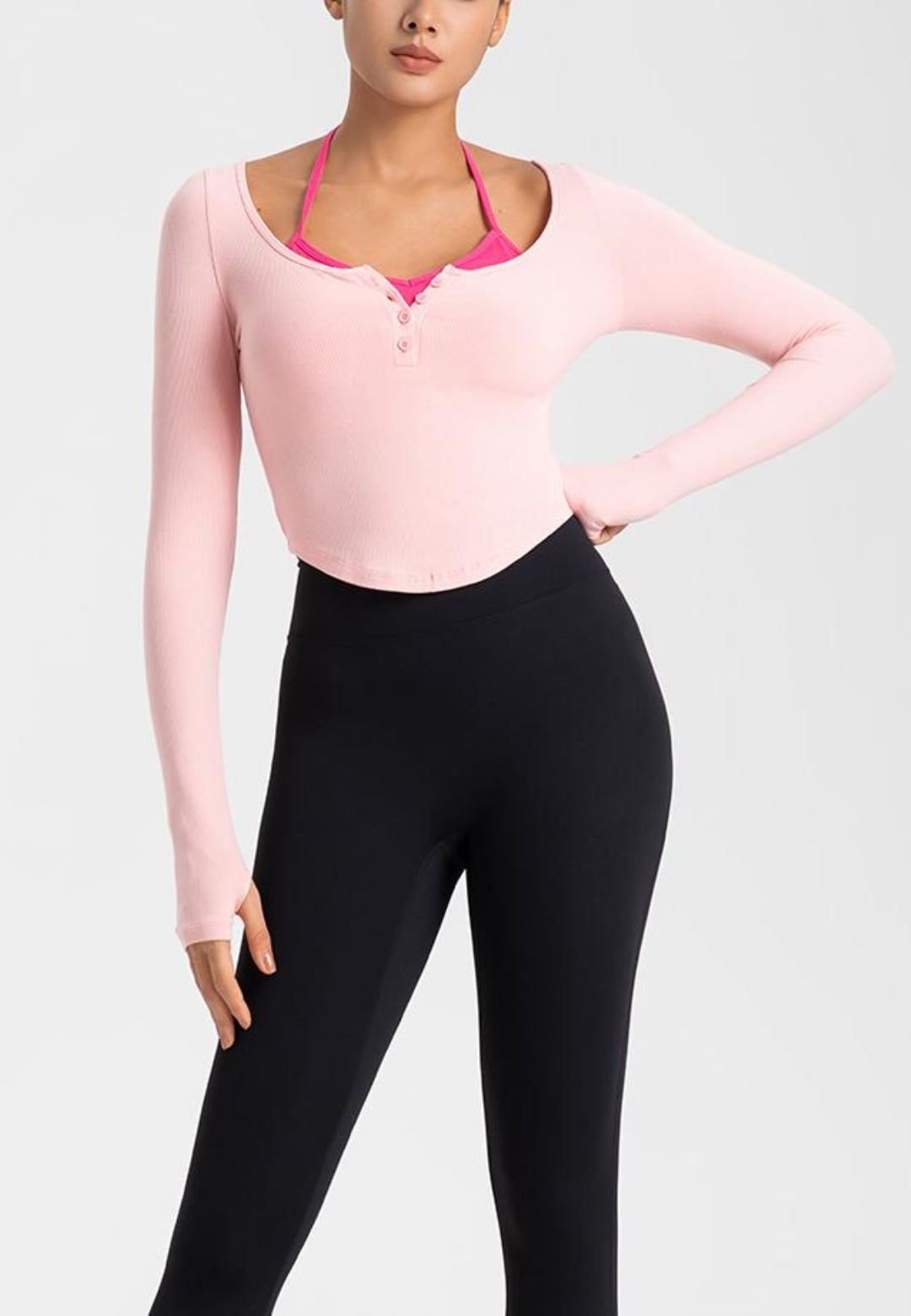 Top corto Henley de doble capa