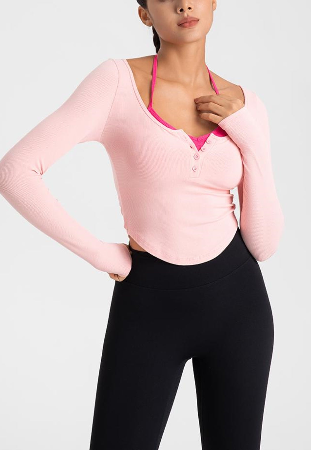 Top corto Henley de doble capa