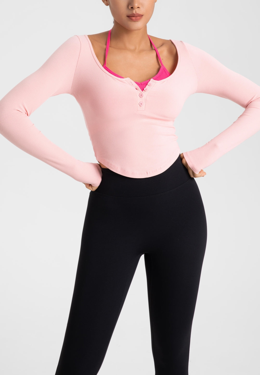 Top corto Henley de doble capa