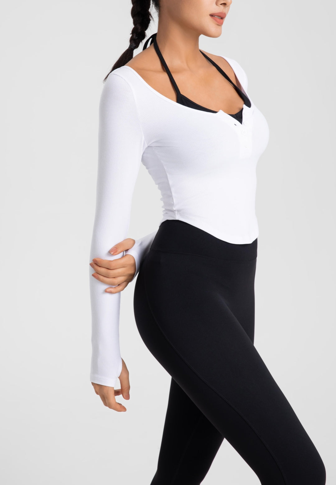 Top corto Henley de doble capa