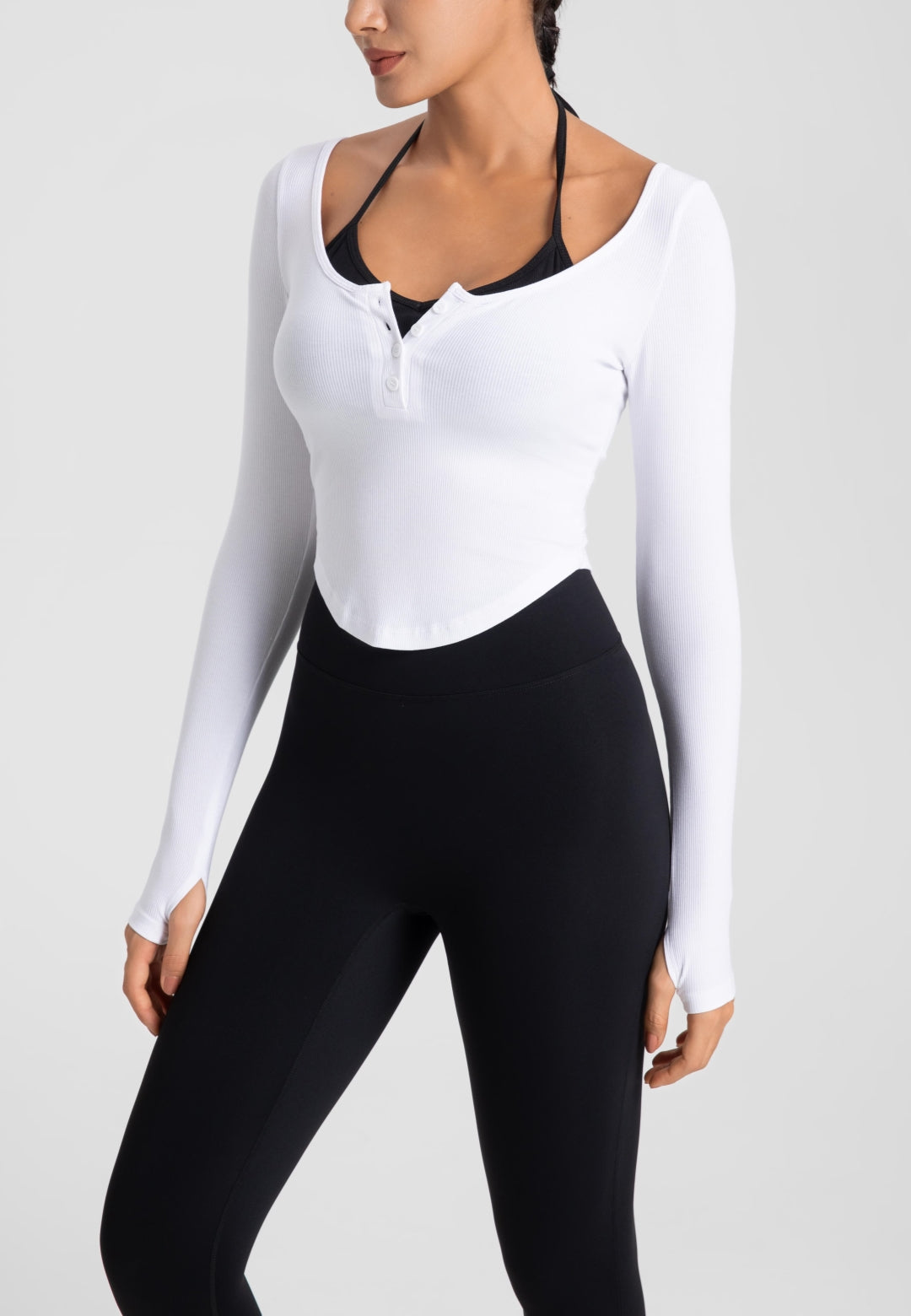 Top corto Henley de doble capa