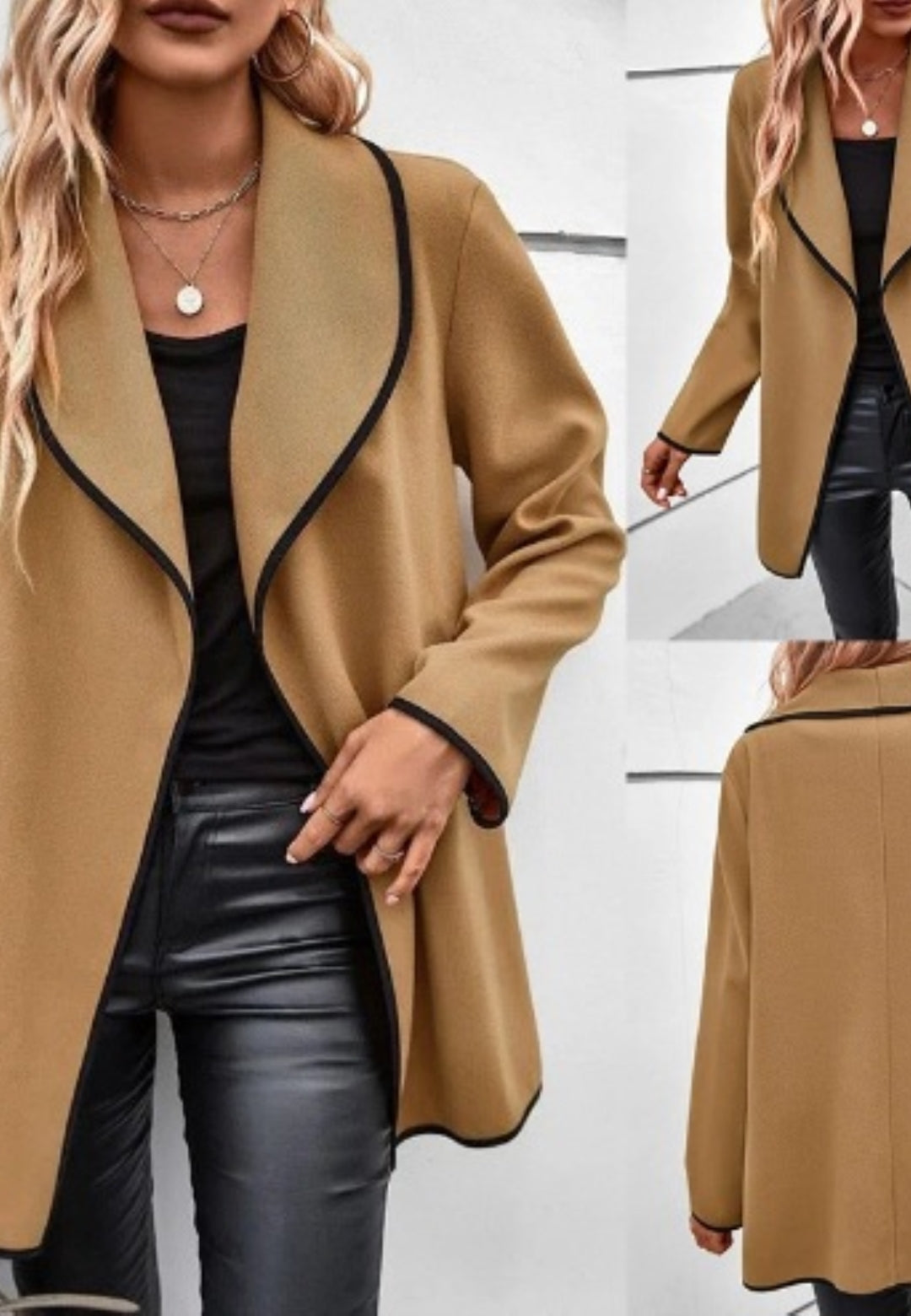 Contrast Piping Shawl Collar Jacket